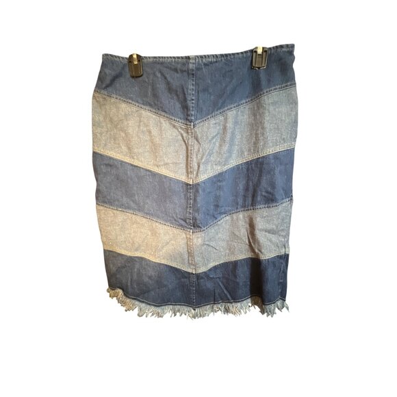 Vintage Frantic Denim Chevron Stripe Skirt With Raw Hem Sz 14 - Picture 1 of 4